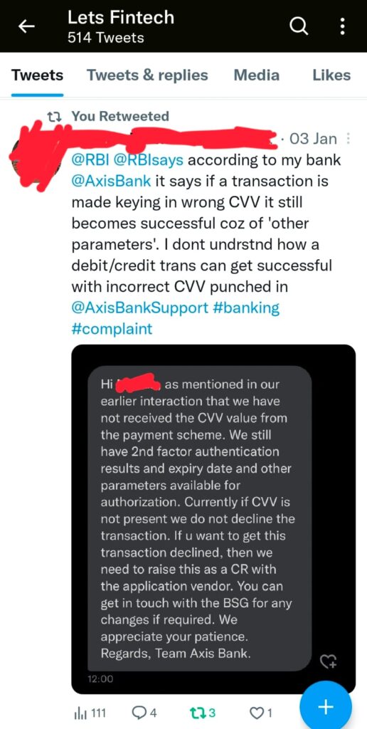 Axis bank CVV Fraud, RBI, Reserve Bank of India, Central Bank