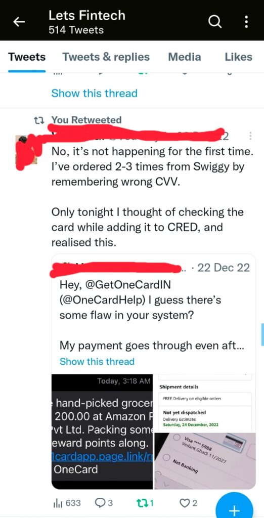 CVV Fraud in Swiggy, One Card CVV Fraud