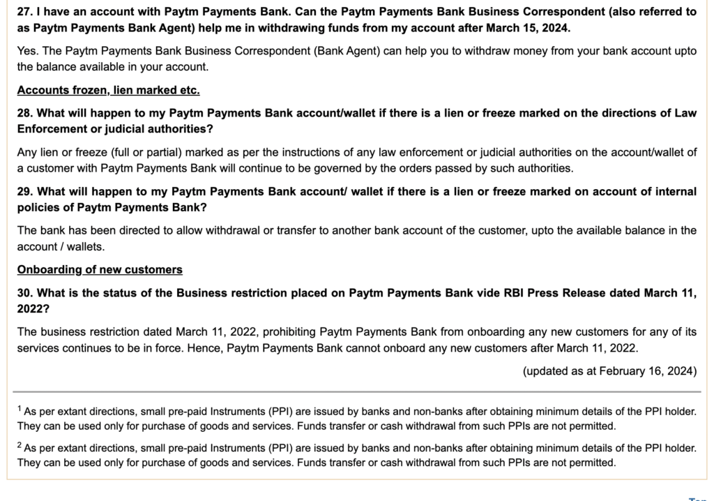RBI Paytm Frequently Asked Questions